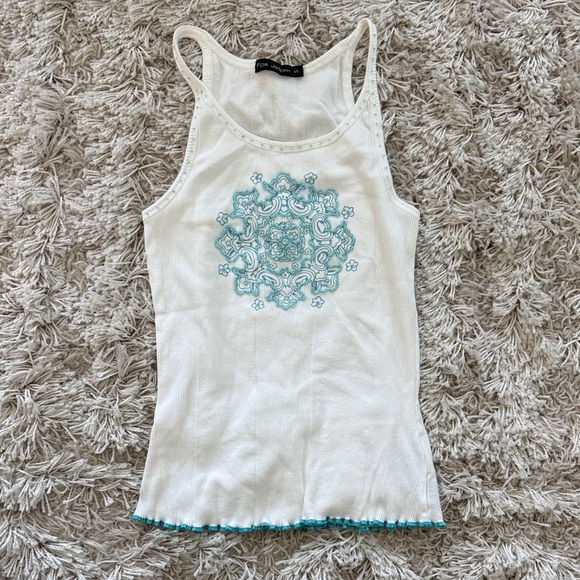 for joseph Tops - Y2K White Tank Top with Teal Beading